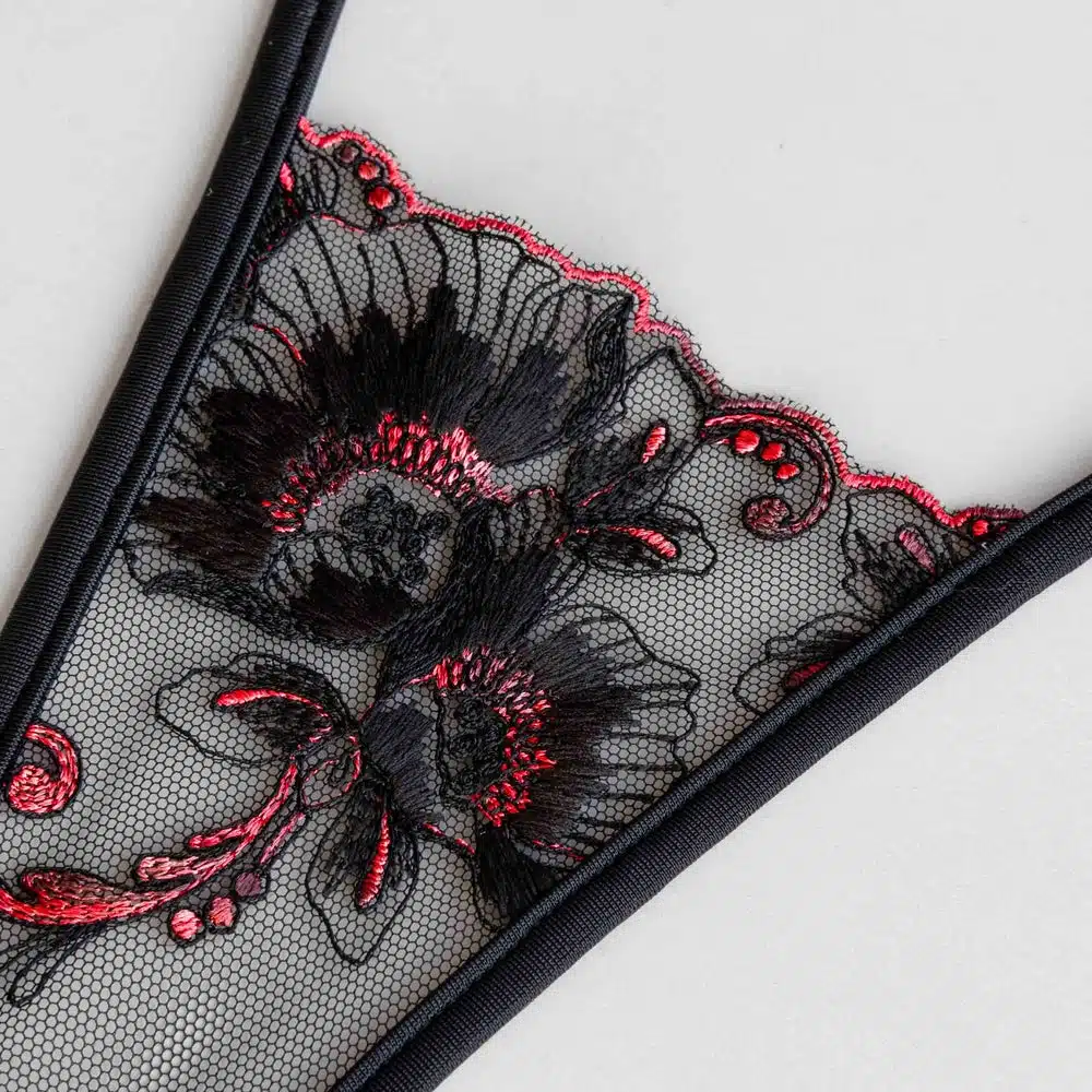Lucky Cheeks | Night Flower - Mini T-string - Zwart/Rood - Afbeelding 3