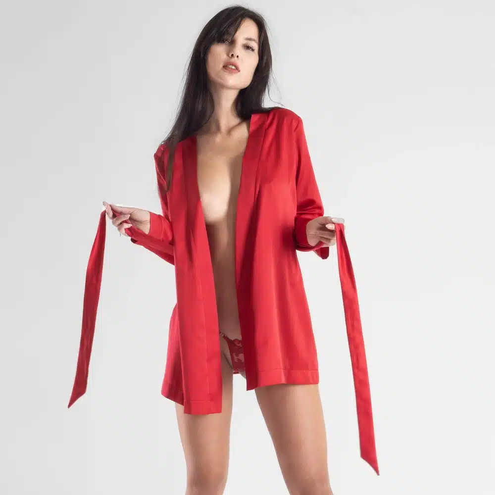 Lucky Cheeks | Red Satin Flame - sexy short kimono - Rood - Afbeelding 8