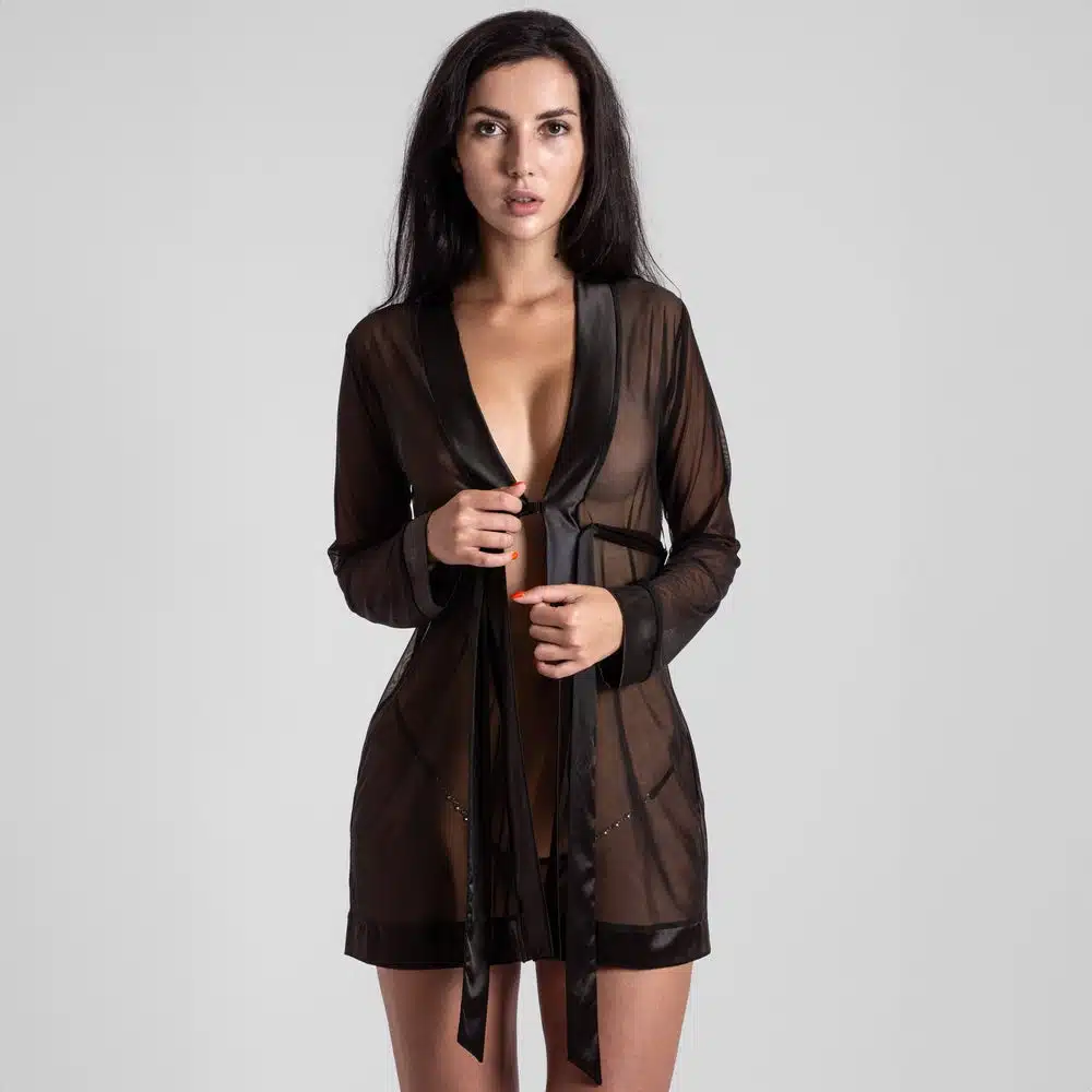 Lucky Cheeks | Transparent Black Kimono - Sexy Ladies Dressing Gown - Afbeelding 4