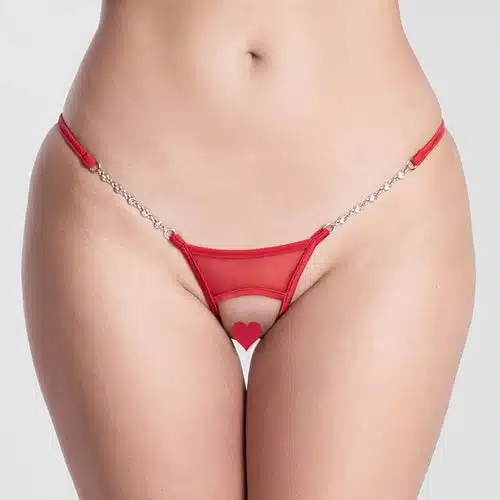 Lucky Cheeks | Transparent Red - Ouvert Slipje met Open Achterkant en Sieraden