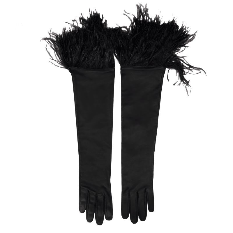 Elif Domanic Long Narina Handschoenen Met Struisvogelveren 2